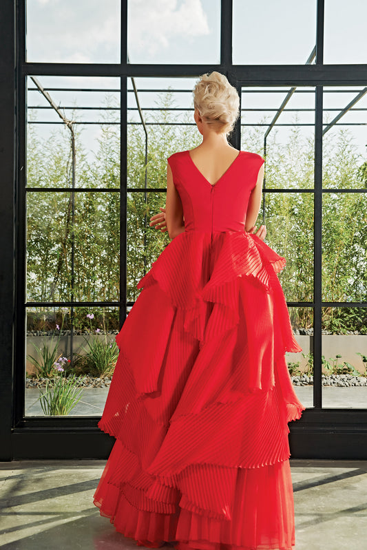 Draped Pleated Organza Gown