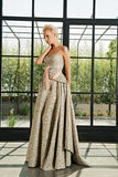 Draped Flowered Jacquard Gown