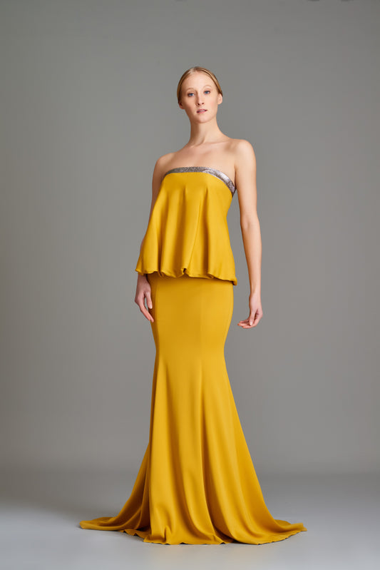 Draped Double Viscose and Stretch Metallic Long Dress