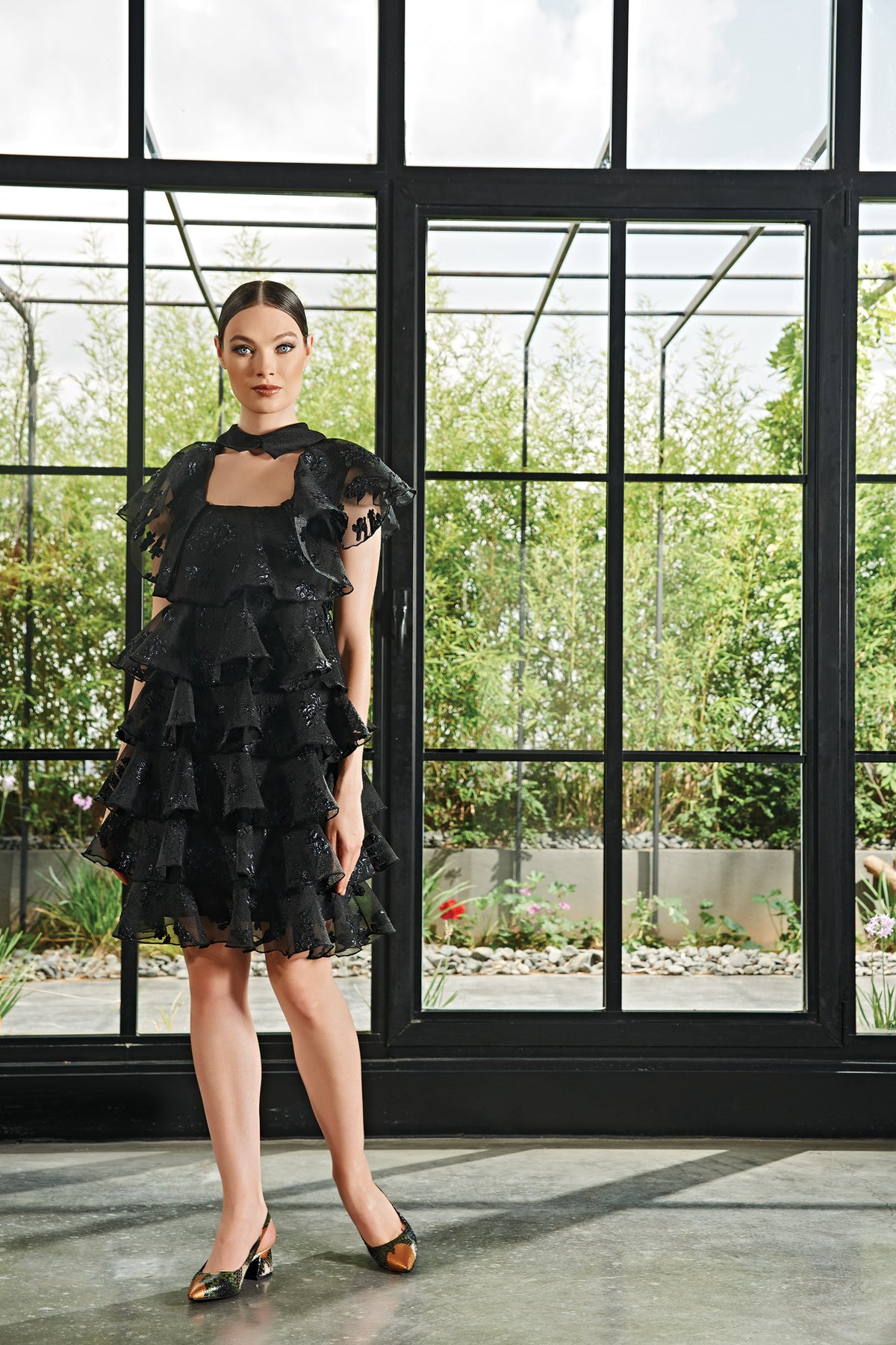 Layered Ruffle Detailed Flowered Fil-Coupe Short Dress John Paul Ataker Layered Ruffle Detailed Flowered Fil-Coupe Short Dress John Paul Ataker