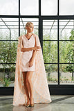 Faille Short Dress with Flower Fil-Coupe Detachable Cape