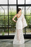 One-Sleeve Flowered Fil-Coupe Draped Dress