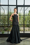 Curvy Neckline Taffeta Long Dress
