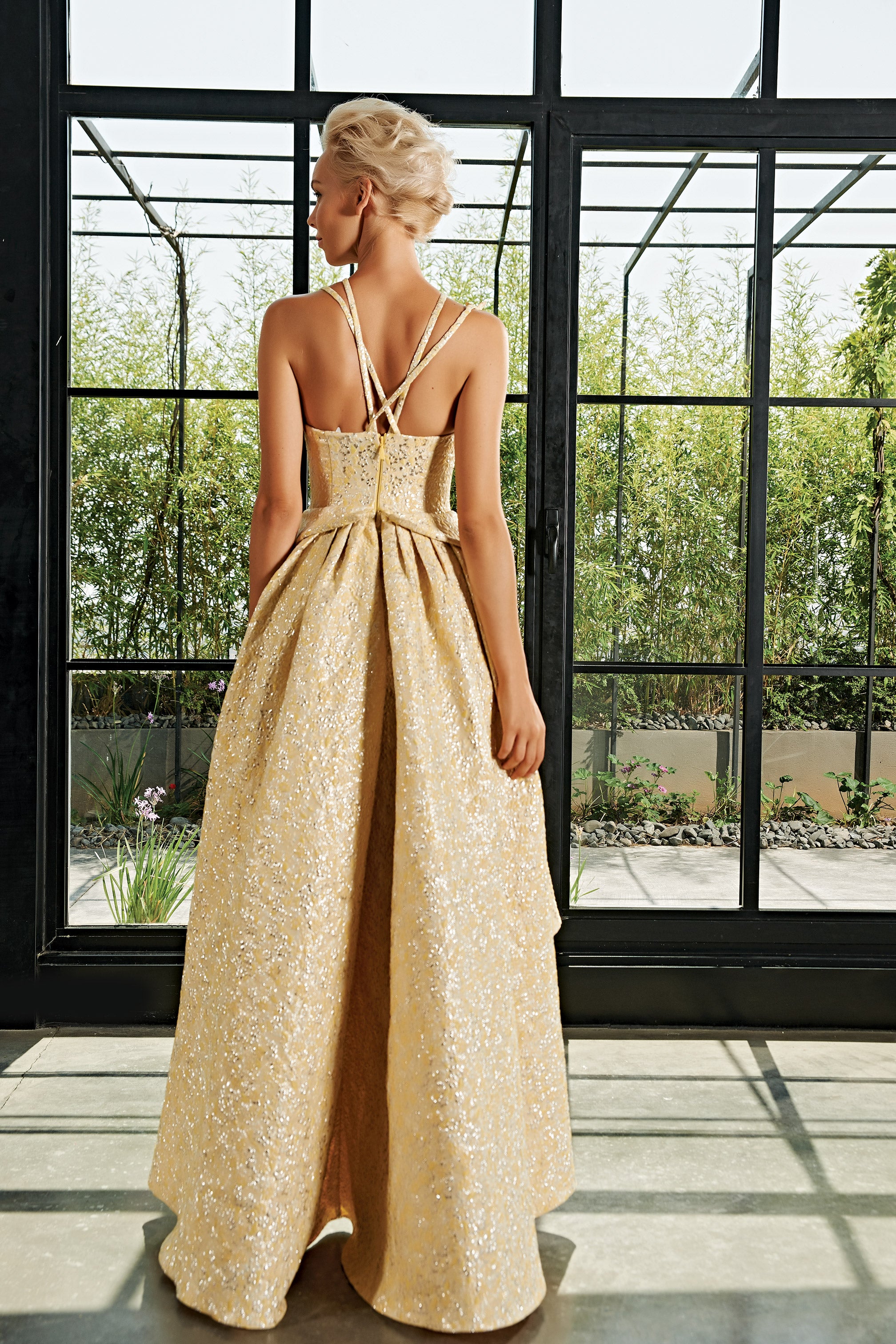 Flowered Jacquard and Soft Organza Hi-Low Gown John Paul Ataker Flowered Jacquard and Soft Organza Hi-Low Gown John Paul Ataker