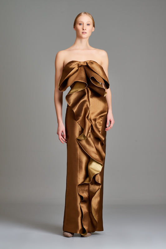 Double-Side Taffeta Ruffled Gown