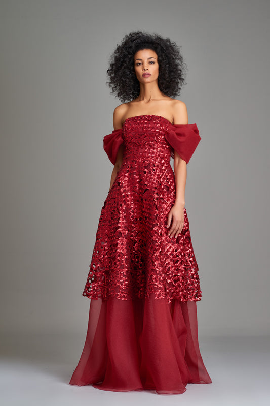 Laser-Cut Sequin and Organza Gown