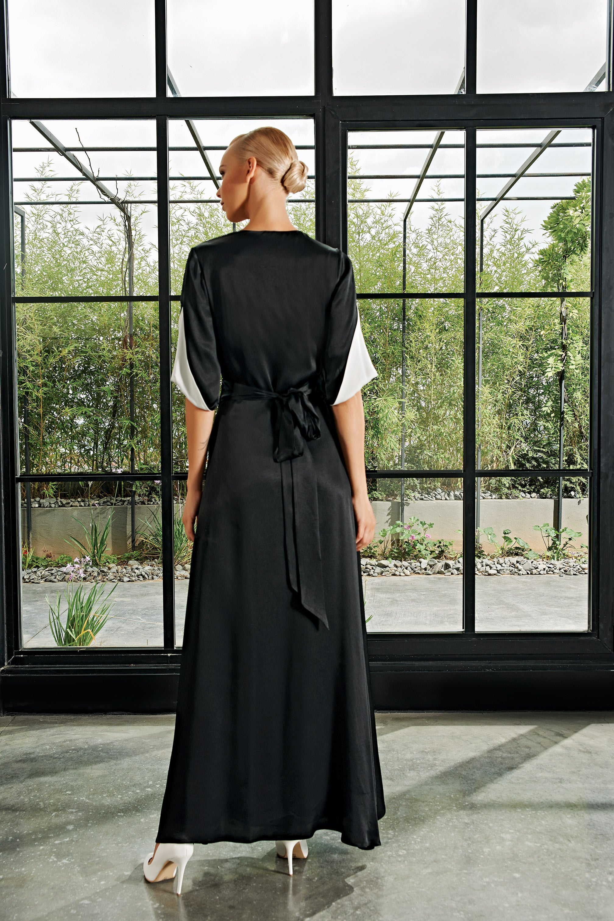 Two-Toned Viscose Satin Long Wrap Dress Two-Toned Viscose Satin Long Wrap Dress