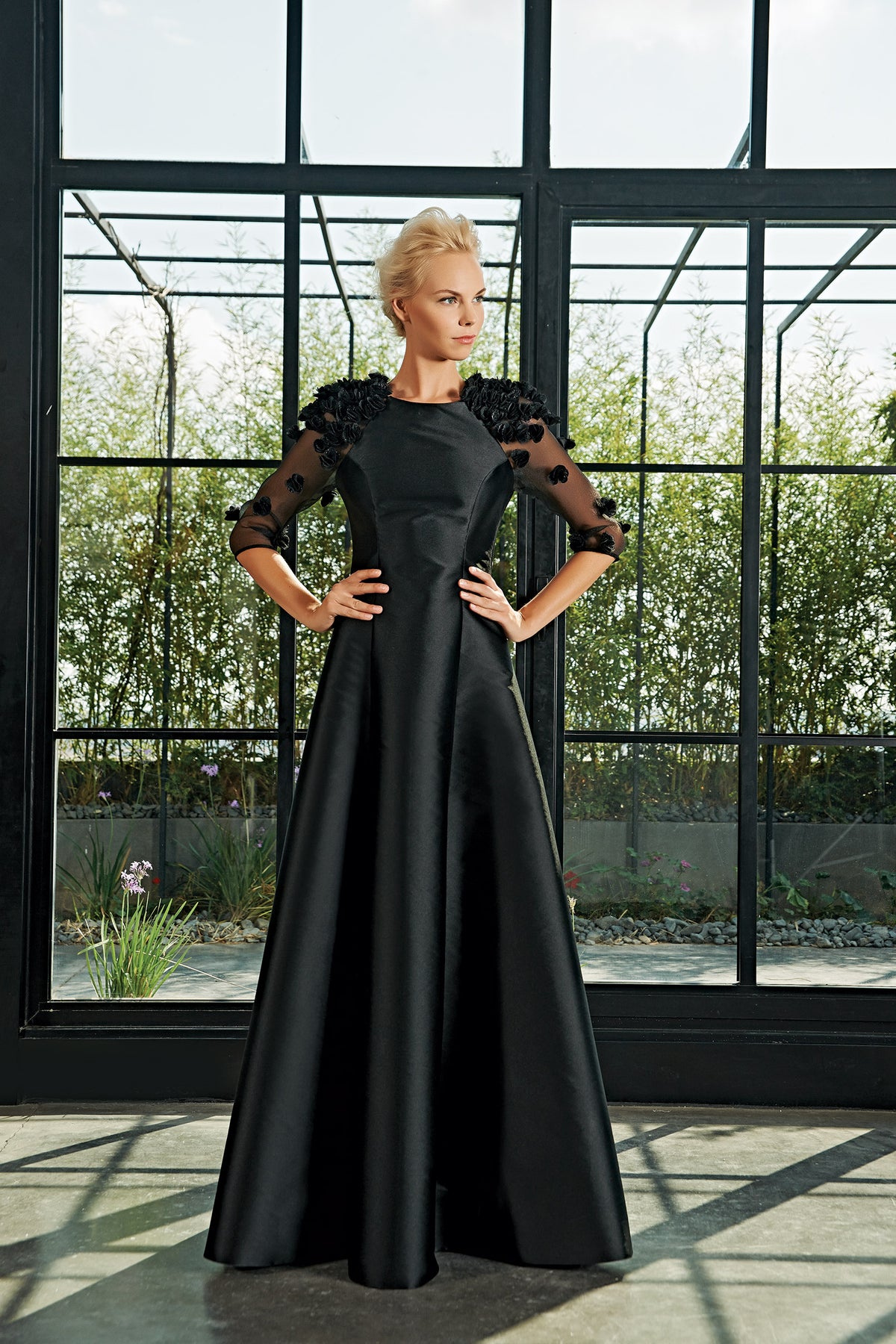 3D Flowered Taffeta and Organza Long Dress John Paul Ataker 3D Flowered Taffeta and Organza Long Dress John Paul Ataker