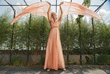 3D Flower Detailed Pleated Mesh Gown