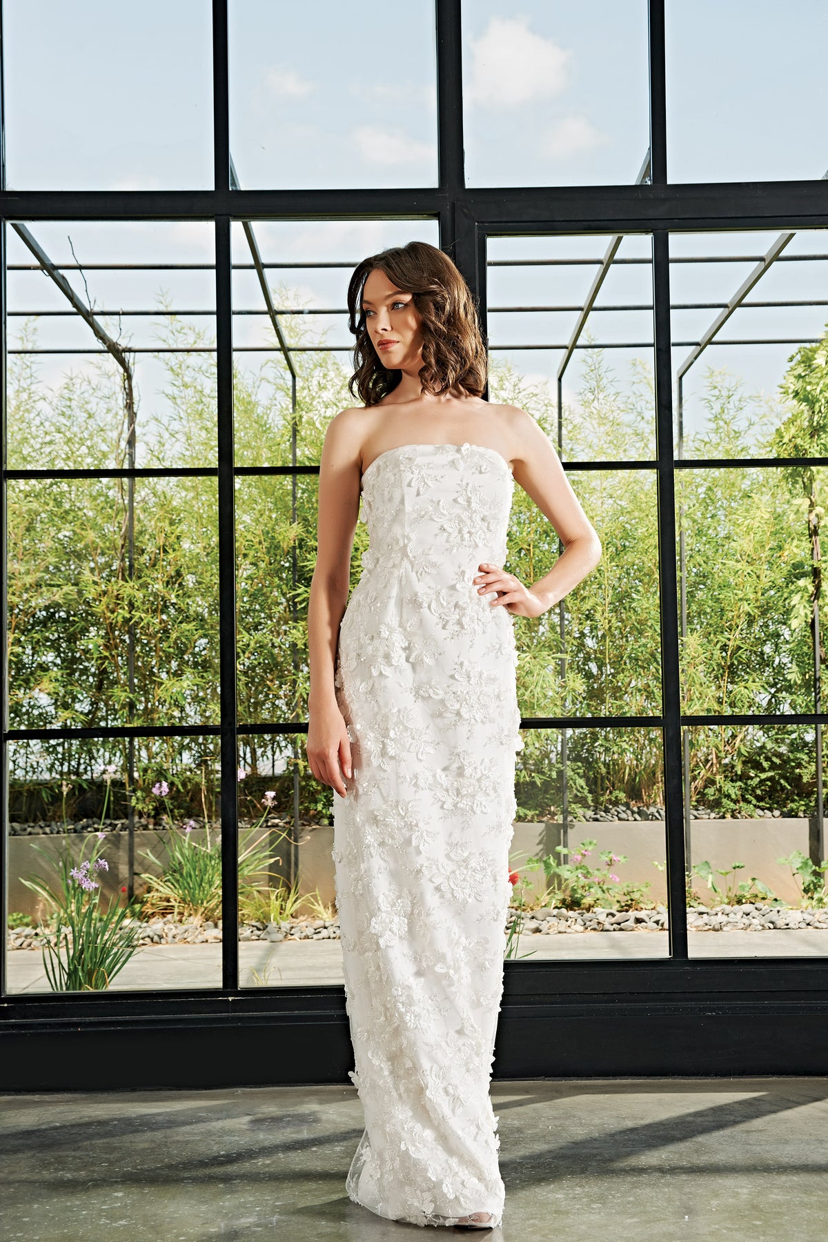Embroideried Faille Long Dress