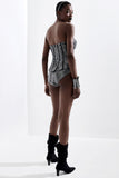 Piping Detailed Metallic Corset Bodysuit