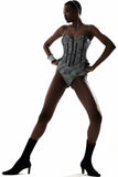 Piping Detailed Metallic Corset Bodysuit