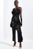 Rose Detailed Metallic Jacquard Jumpsuit