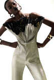 Pleated Metallic Jacquard Jumpsuit