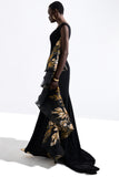 Ruffled Organza Floral Jacquard Gown