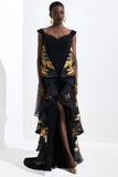 Ruffled Organza Floral Jacquard Gown
