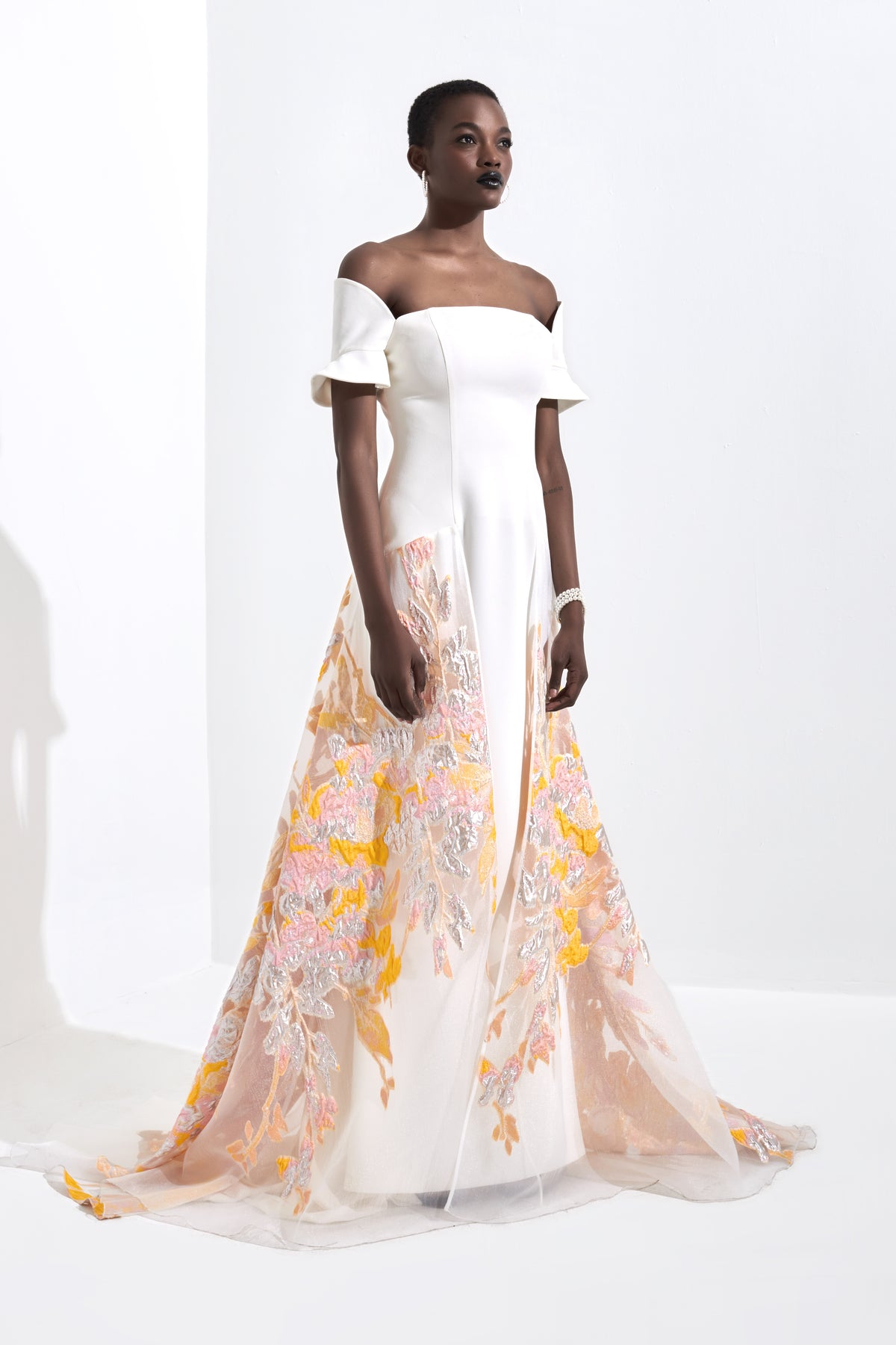 Metallic Jacquard Train Gown