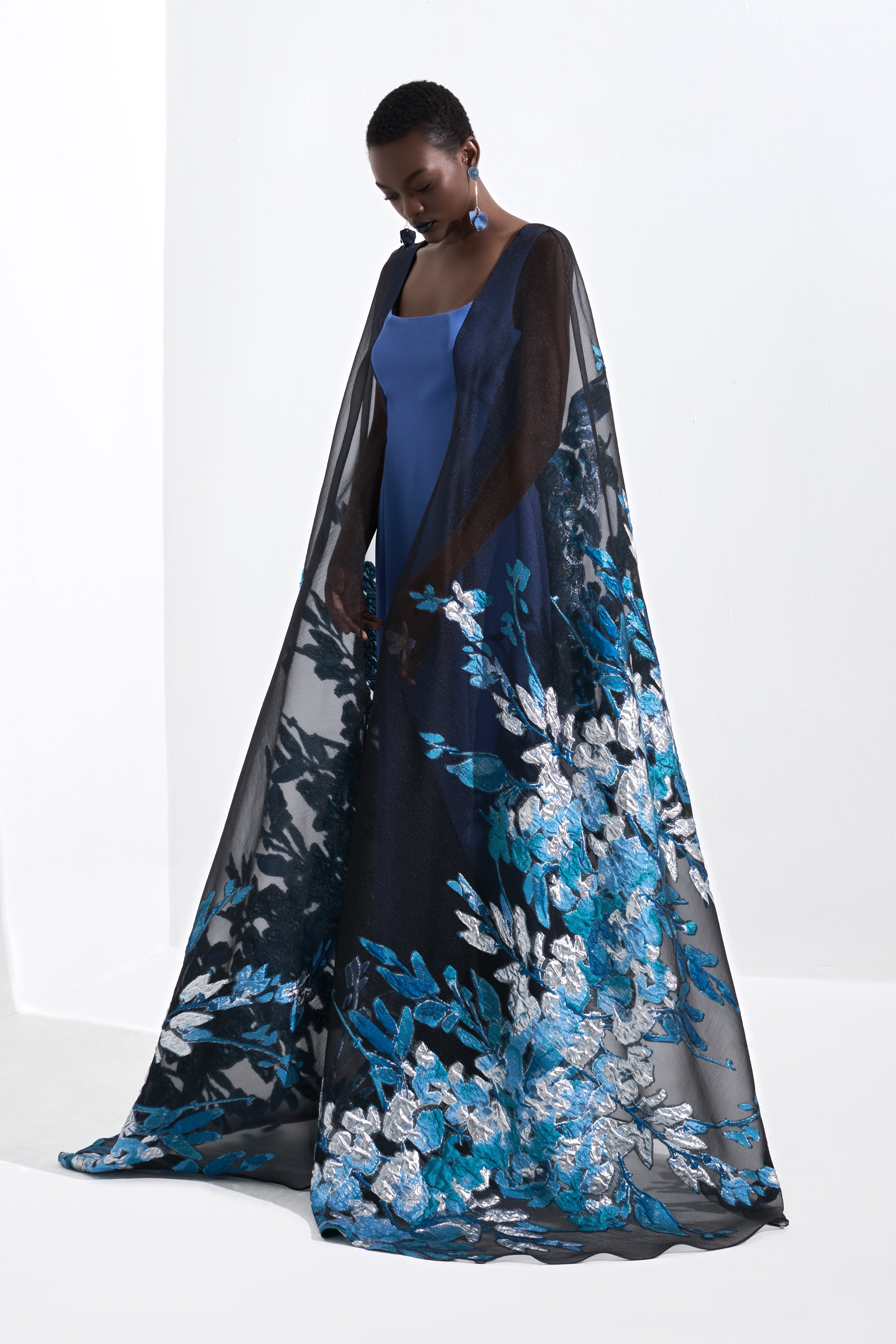 Metallic Jacquard Cape Train Gown – John Paul Ataker