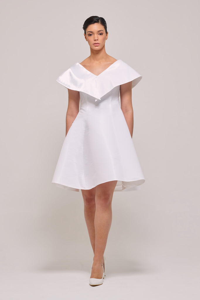 Cape Effect Fit and Flares Mini White Dress – John Paul Ataker