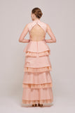 Sleeveless High Collar Layered Gown