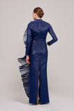 Long Sleeves Fitted Bodice Navy Gown