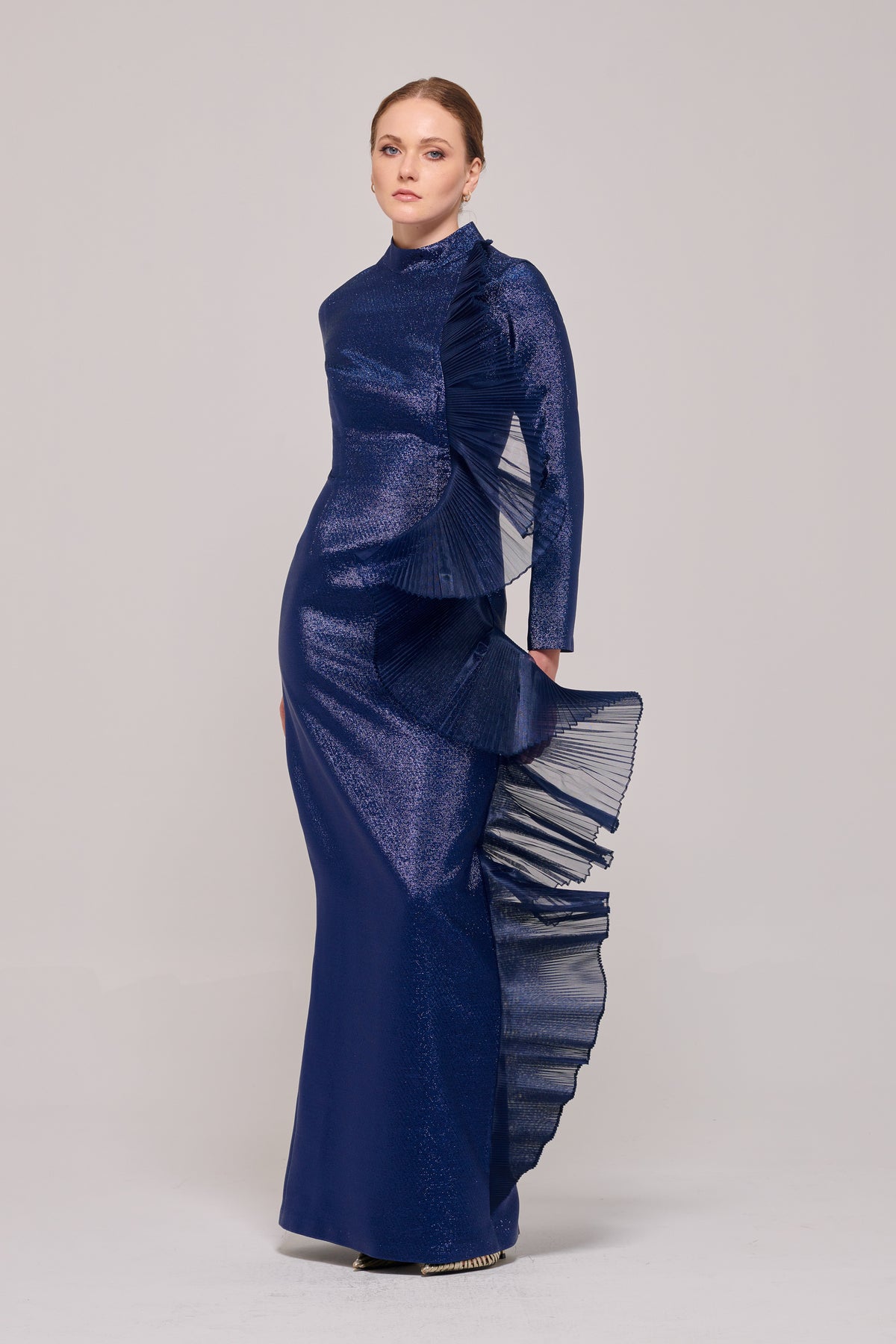 Long Sleeves Fitted Bodice Navy Gown John Paul Ataker Long Sleeves Fitted Bodice Navy Gown John Paul Ataker