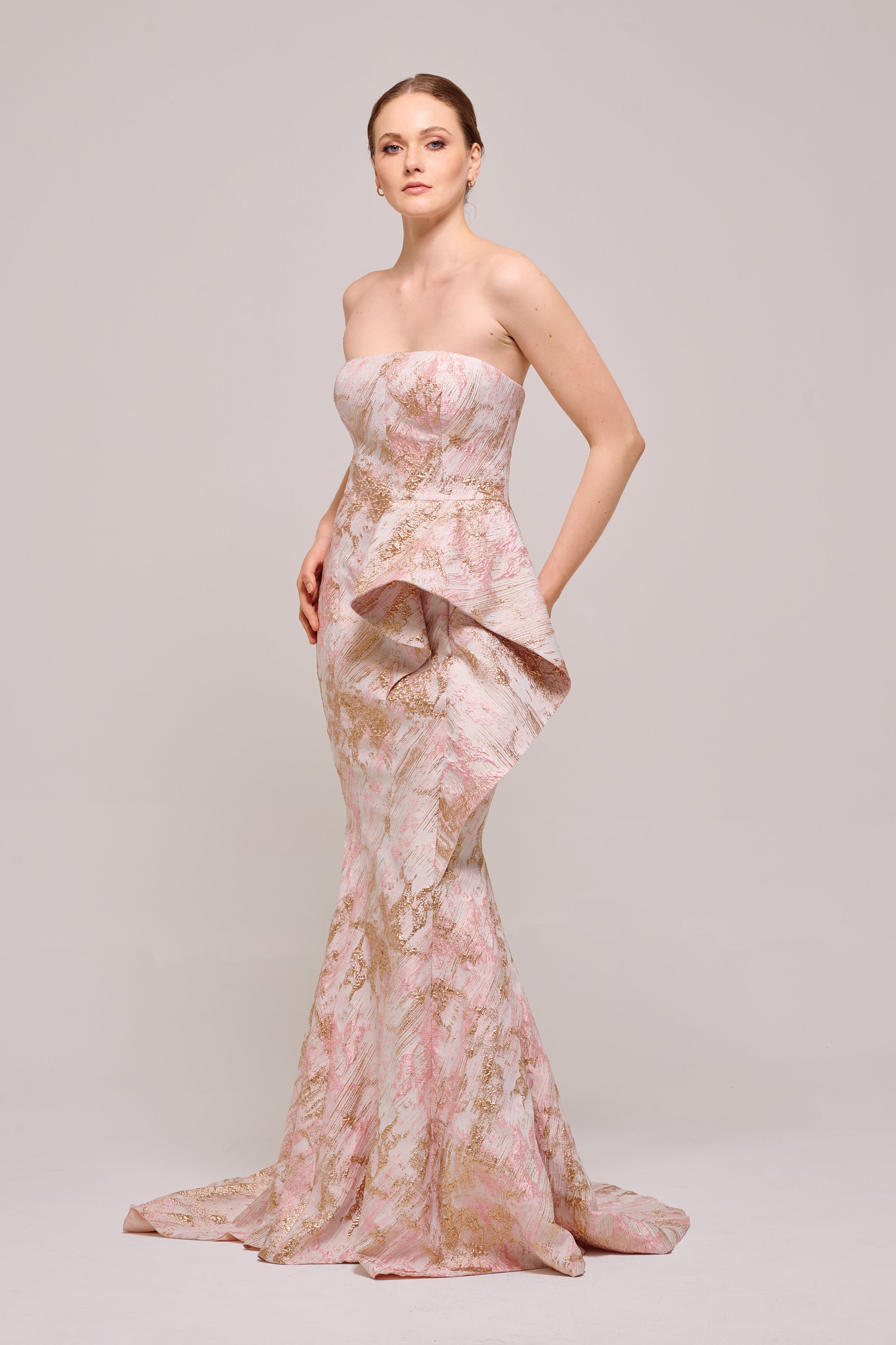 Layered Peplum Detail Strapless Long Dress