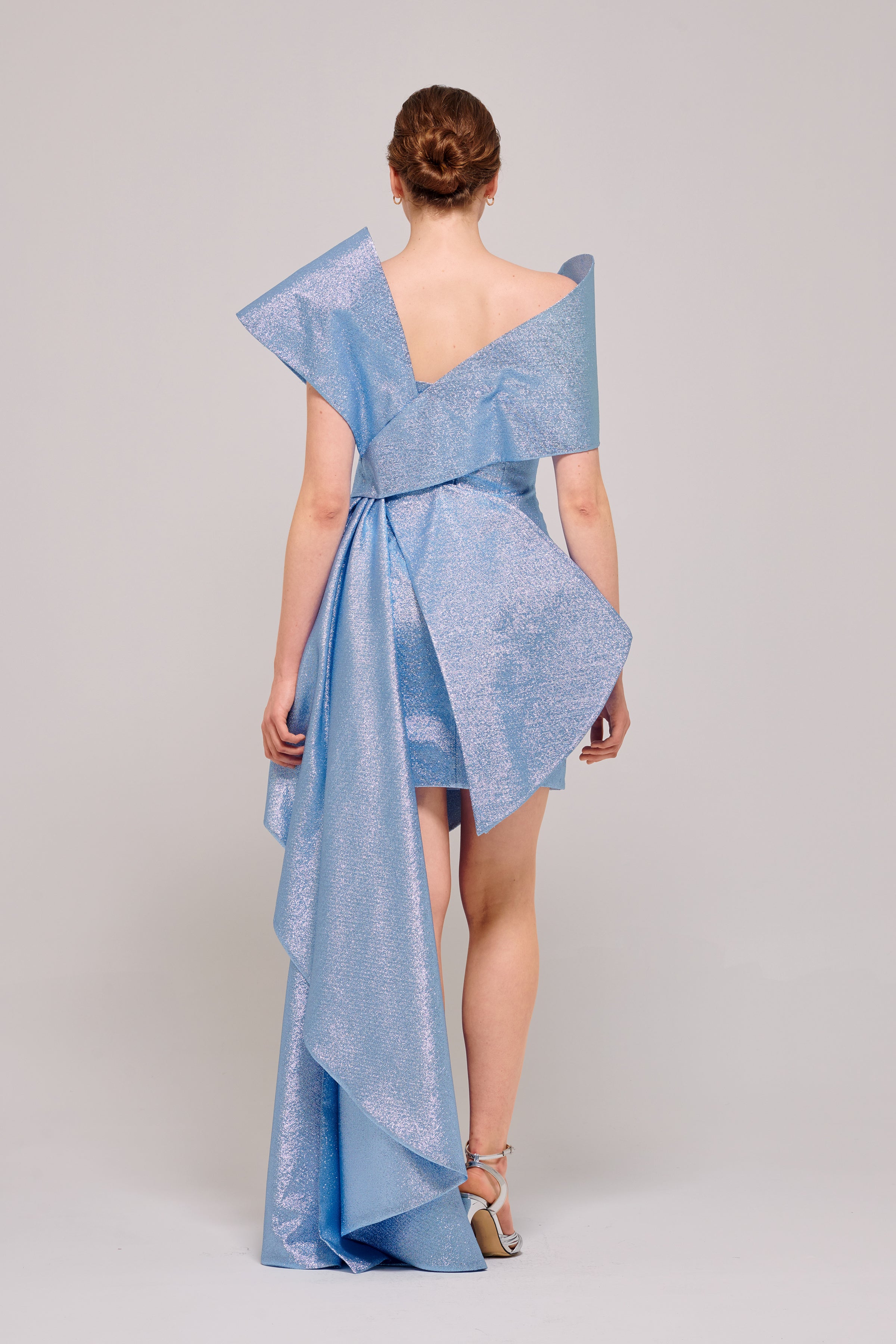 Asymmetric Bow Detail Light Blue Dress Blue & Gold Asymmetric Bow Detail Light Blue Dress Blue & Gold