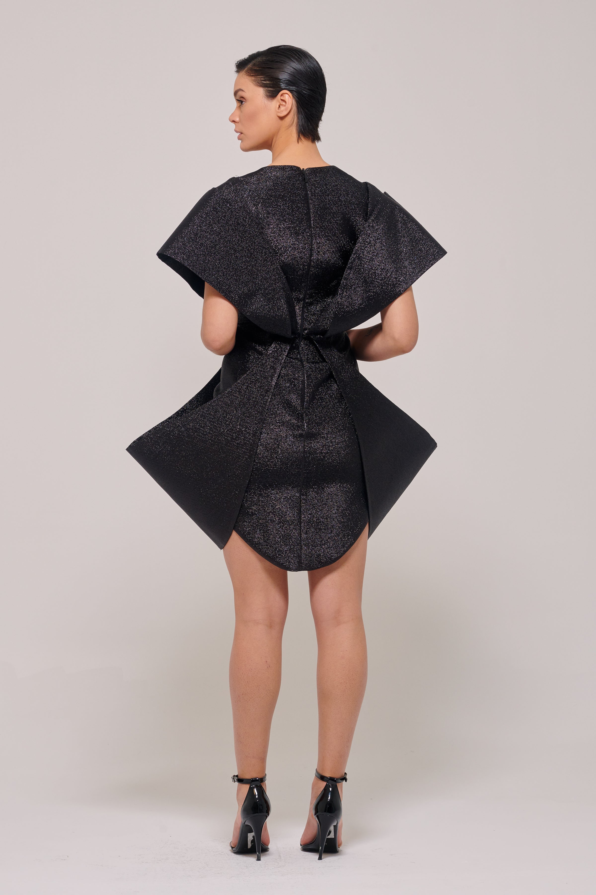Black V-Neck Mini Asymmetric Dress