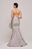 Asymmetric Layered Peplum Detail Long Silver Gown