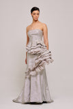 Asymmetric Layered Peplum Detail Long Silver Gown