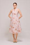 Pink Floral Jacquard Sleeveless Midi Dress