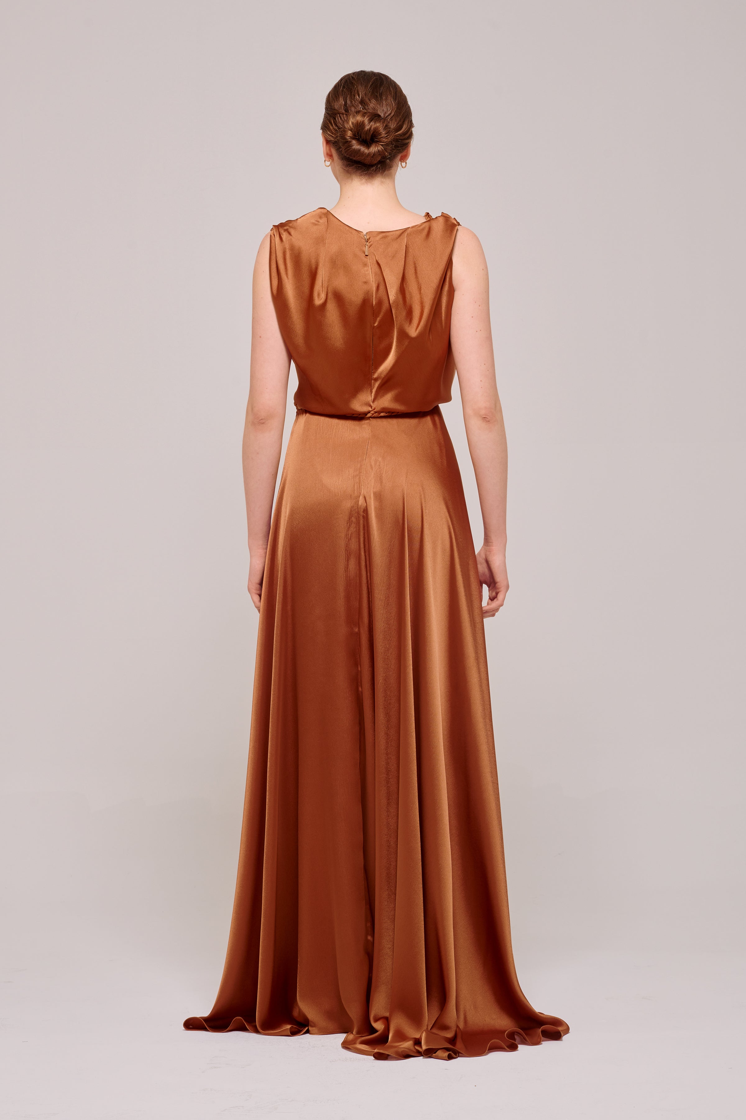 Silk-Satin Long Bronze Gown