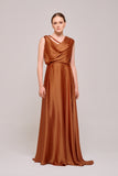 Silk-Satin Long Bronze Gown