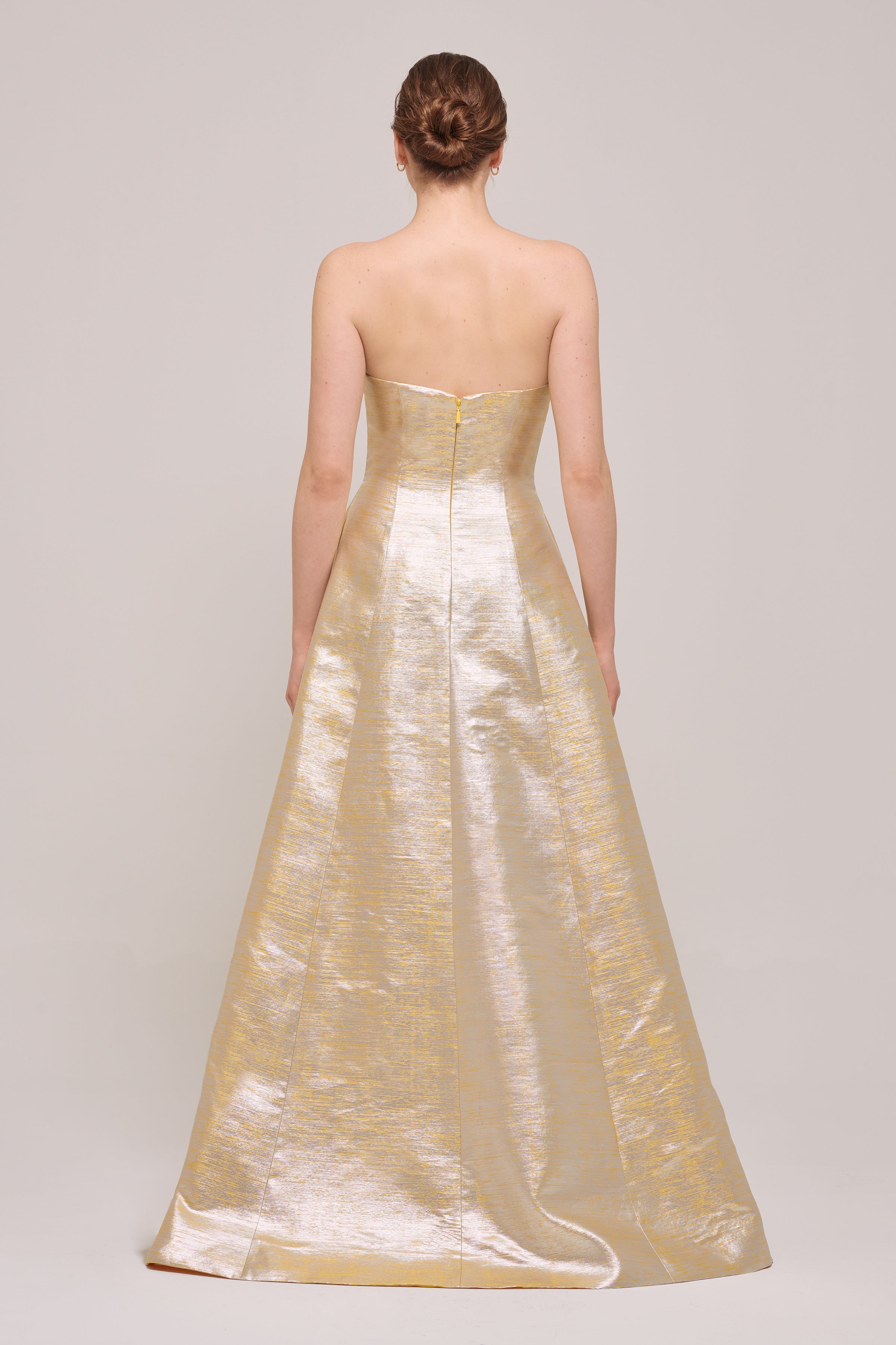 strapless metallic jacquard dress Strapless Metallic Jacquard Long Dress