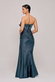 Fan Effect Strapless Emerald Long Dress