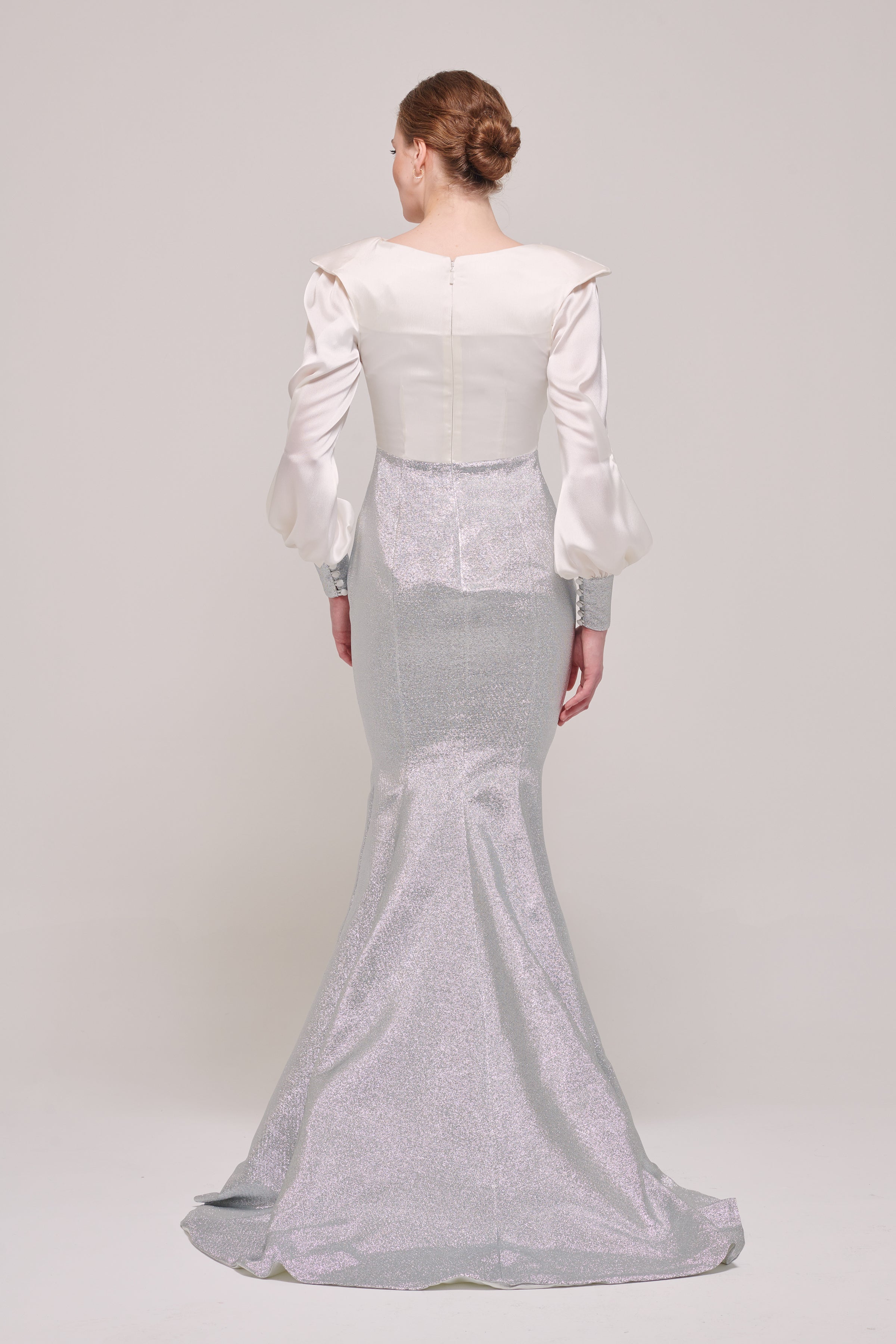 Long Sleeve Cream and Silver Mermaid Gown – John Paul Ataker