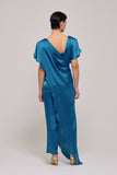 Silk and Satin Loose Cut Petrol Jumpsuit