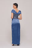 Draped Off The Shoulder Fluid Silk and Satin Dress