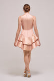 High Neck Salmon Color Short Dress