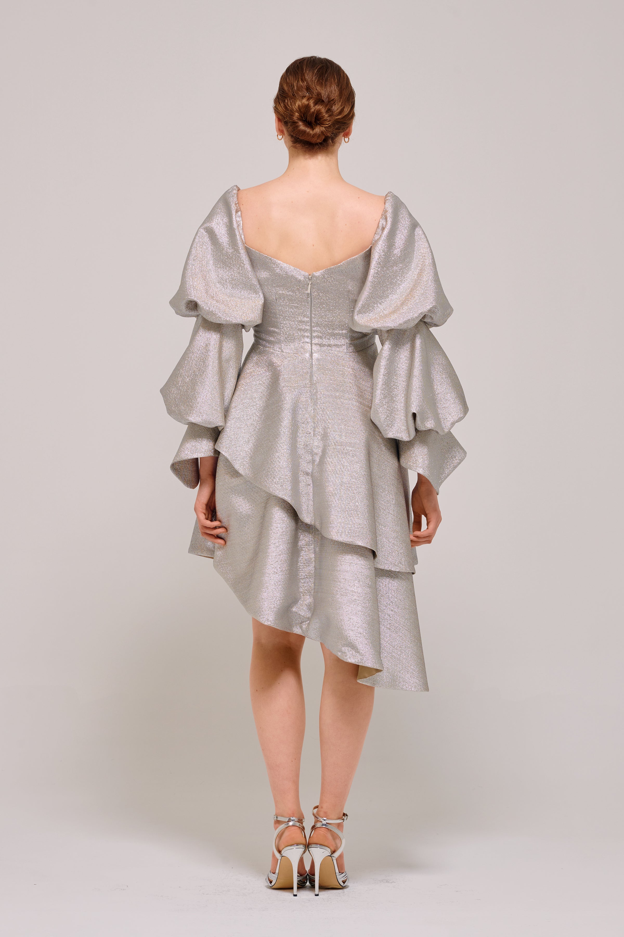 silver puffy dress light silver puffy evening dress | Laura Fashion