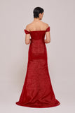 Asymmetric Shoulder Draped Long Red Gown