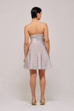 Strapless Gray Jacquard Midi Dress with Flowers