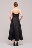 Red Piping Detailed Black Asymmetric Strapless Dress