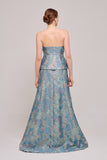 Asymmetric Peplum Detail Floral Embroidery Long Gown