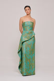 Strapless Floral Green Dress with A-Side Panel