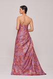 Layered Hem Gown with Metallic Floral Jacquard