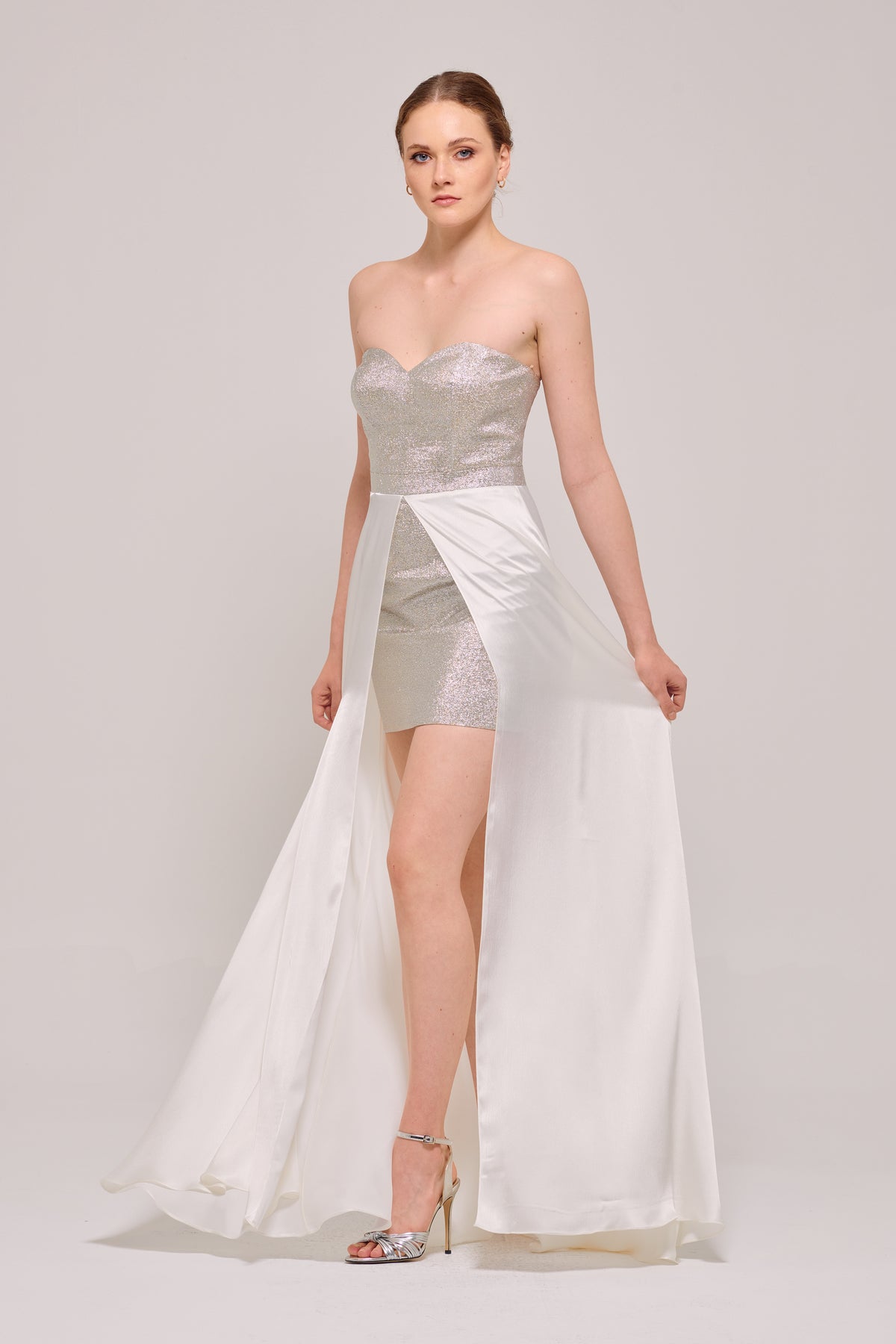 sweetheart neck mini dress Two Tone Over Skirt Sweetheart Neck Mini Dress – John Paul Ataker