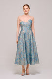 Asymmetric Sweetheart Neckline Midi Length Blue Dress
