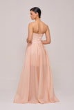 Strapless Pleated Long Blush Dress